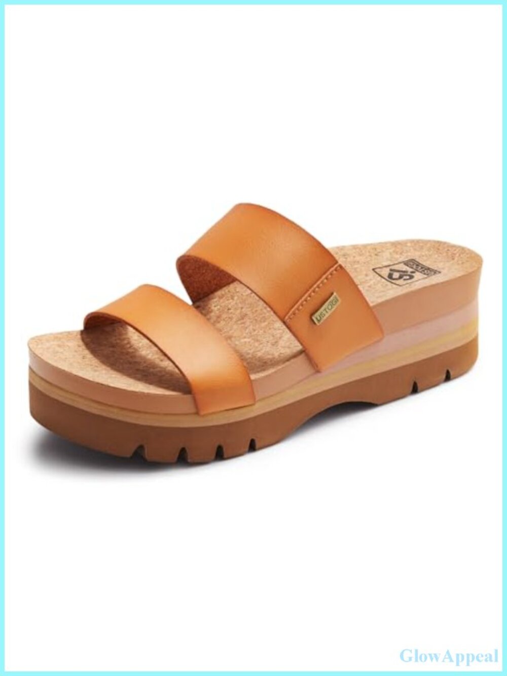 Women's Arch Support Platform Sandals Vegan Leather Cork Footbed Slip On